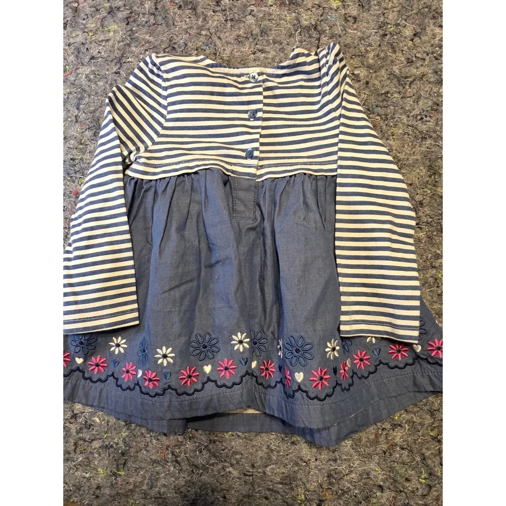 983 Kids Headquarter Girls 24M blu/wht Striped Floral Embroidered Chambray Dress